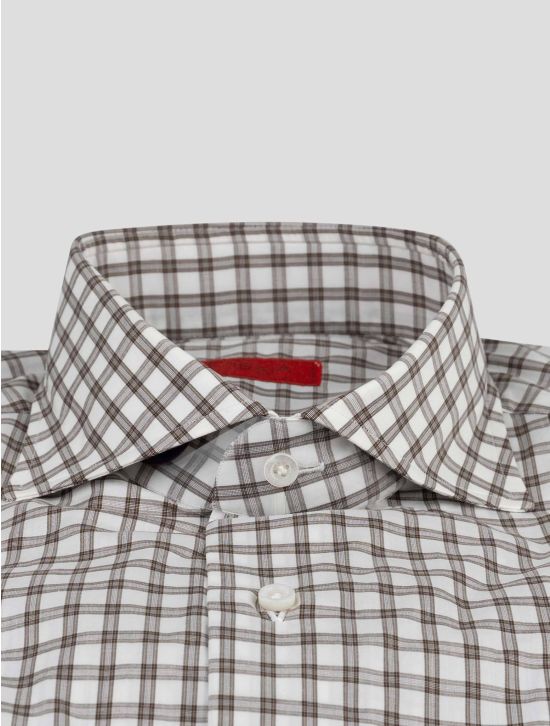 Isaia Isaia Taupe White Cotton Shirt Taupe / White 001