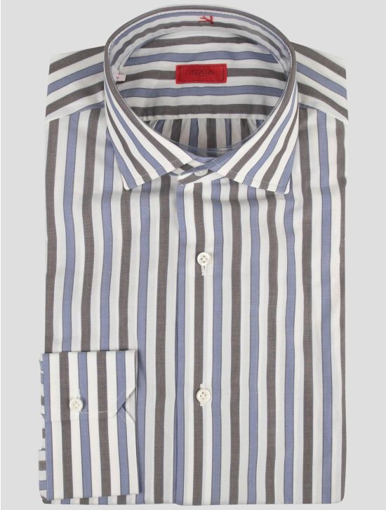 Isaia Isaia Blue White Cotton Shirt Blue / White 000