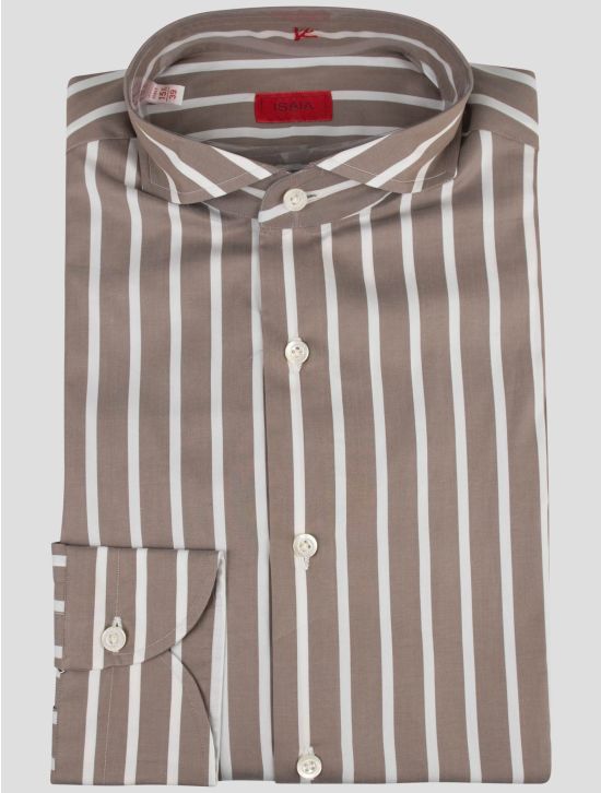 Isaia Isaia Brown White Cotton Shirt Brown / WHite 000