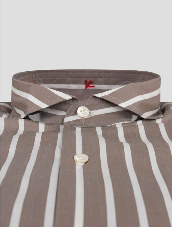 Isaia Isaia Brown White Cotton Shirt Brown / WHite 001