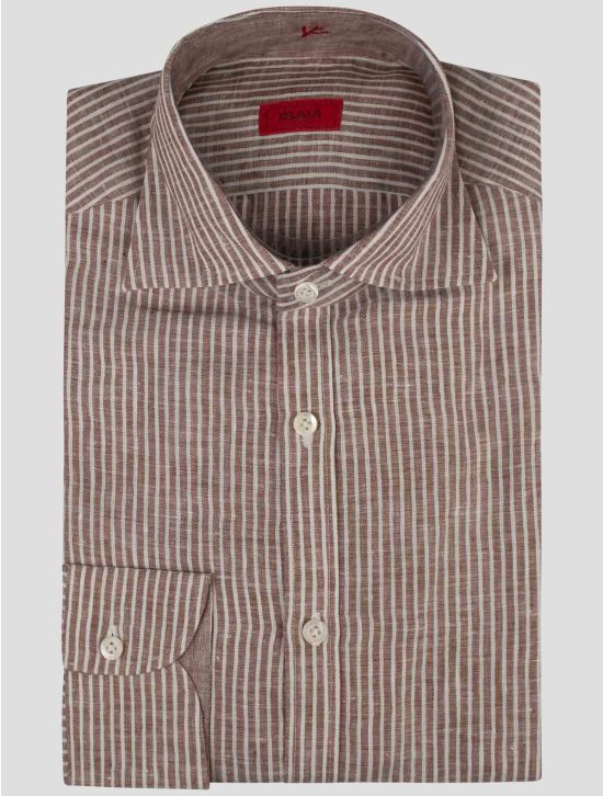 Isaia Isaia Brown White Linen Shirt Brown / White 000