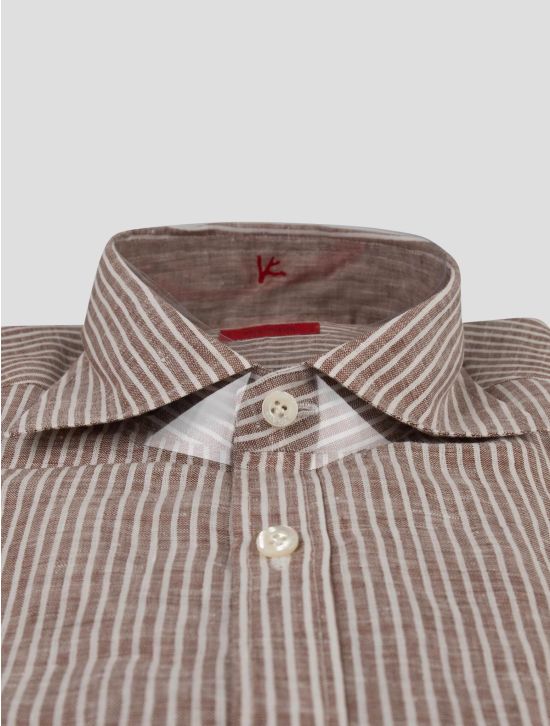 Isaia Isaia Brown White Linen Shirt Brown / White 001