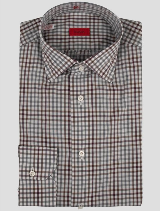 Isaia Isaia Brown White Cotton Shirt Brown / WHite 000