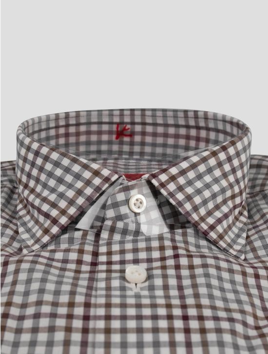 Isaia Isaia Brown White Cotton Shirt Brown / WHite 001