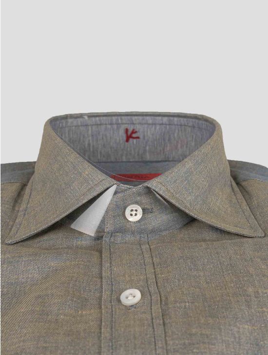 Isaia Isaia Gray Yellow Linen Cotton Shirt Gray / Yellow 001