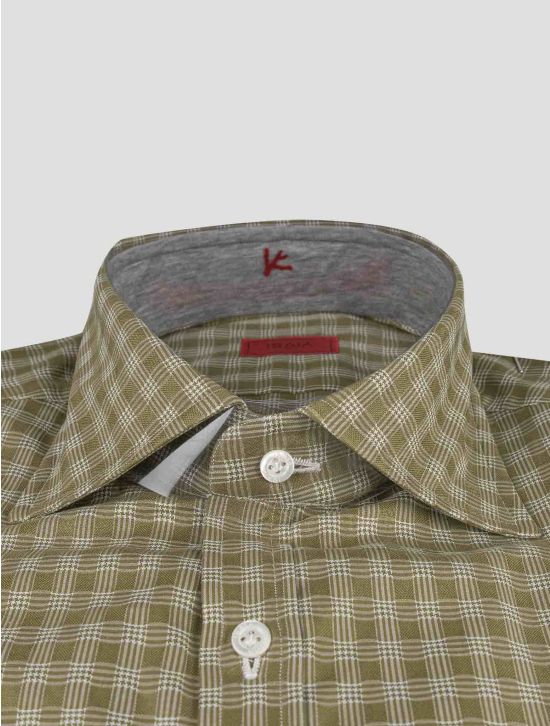 Isaia Isaia White Green Cotton Shirt White / Green 001