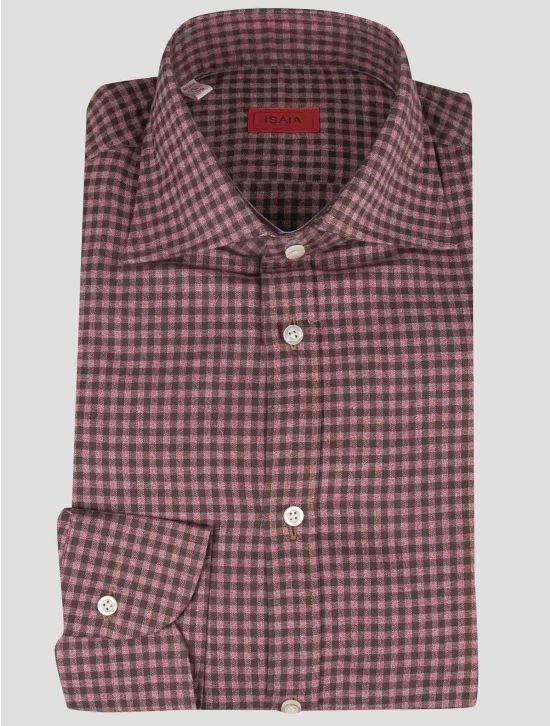 Isaia Isaia Brown Purple Cotton Shirt Purple / Brown 000