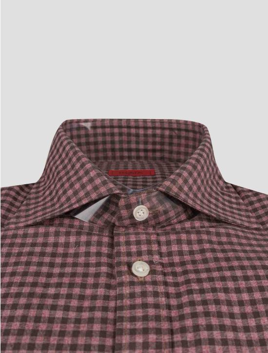 Isaia Isaia Brown Purple Cotton Shirt Purple / Brown 001