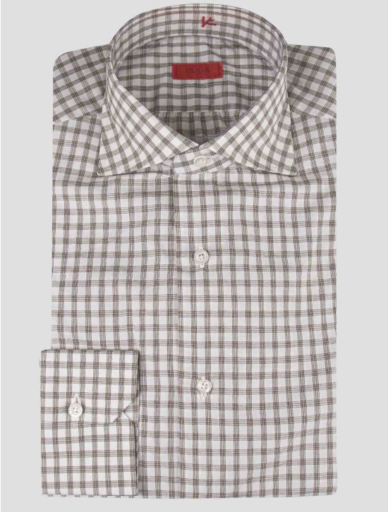 Isaia Isaia Brown White Cotton Shirt Brown / White 000