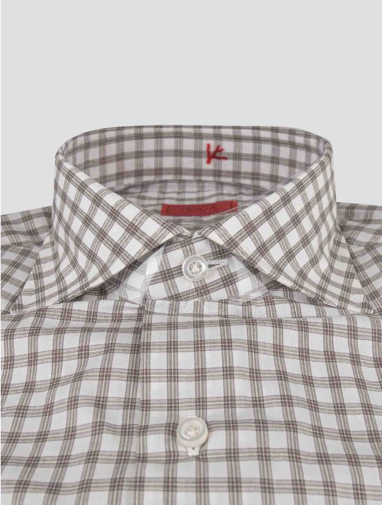 Isaia Isaia Brown White Cotton Shirt Brown / White 001