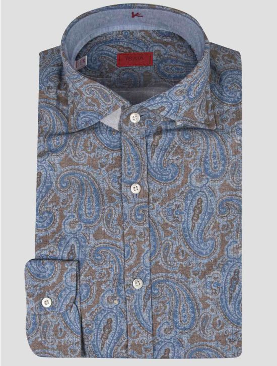 Isaia Isaia Blue Brown Cotton Shirt Blue / Brown 000