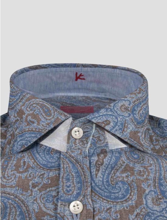 Isaia Isaia Blue Brown Cotton Shirt Blue / Brown 001