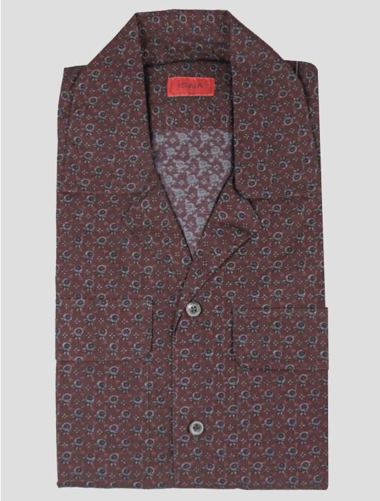 Isaia Isaia Burgundy Blue  Cotton Shirt Burgundy / Blue 000