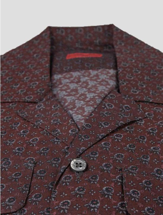 Isaia Isaia Burgundy Blue  Cotton Shirt Burgundy / Blue 001