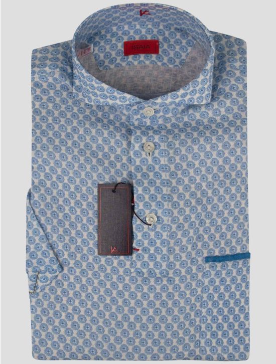 Isaia Isaia Light Blue White Linen Shirt Light Blue / White 000