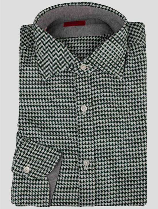 Isaia Isaia Green White Cotton Shirt Green / White 000