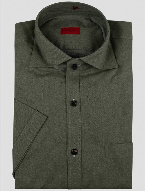 Isaia Isaia Green Cotton Short Sleeve Shirt Green 000