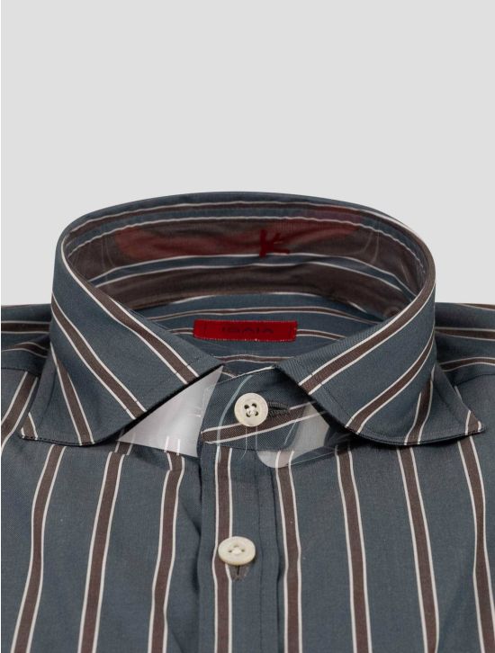 Isaia Isaia Green Brown Cotton Shirt Green / Brown 001