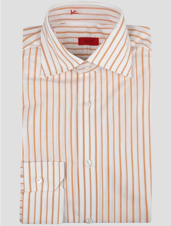 Isaia Isaia Orange White Cotton Shirt Orange / White 000