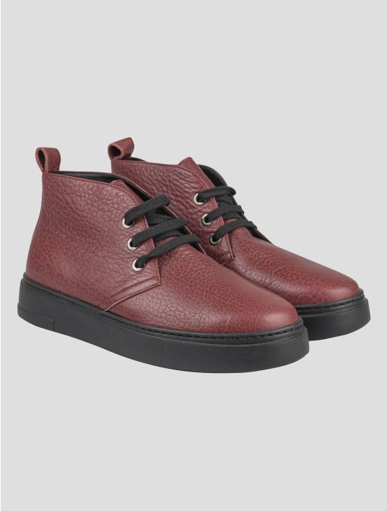 Isaia Isaia Burgundy Leather Sneakers Shoes Burgundy 000