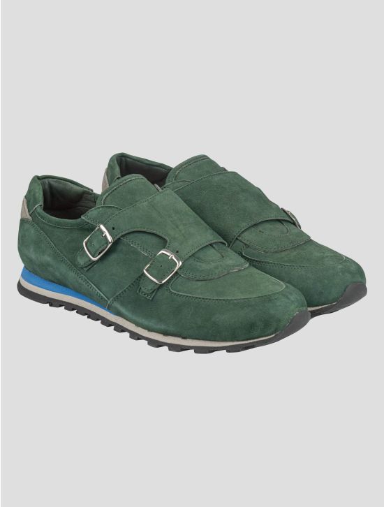 Isaia Isaia Green Leather Suede Sneakers Shoes Green 000