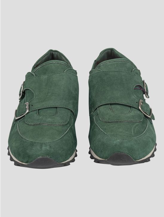 Isaia Isaia Green Leather Suede Sneakers Shoes Green 001