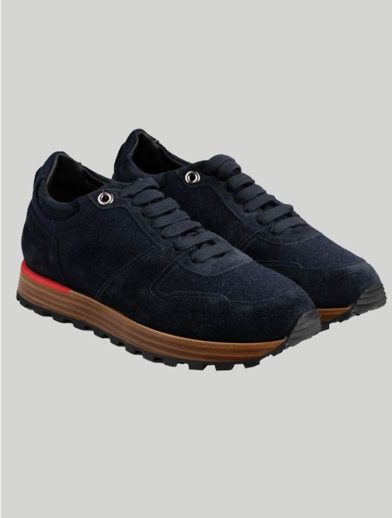 Isaia Isaia Blue Navy Cashmere Leather Suede Sneakers Shoes Blue Navy 000