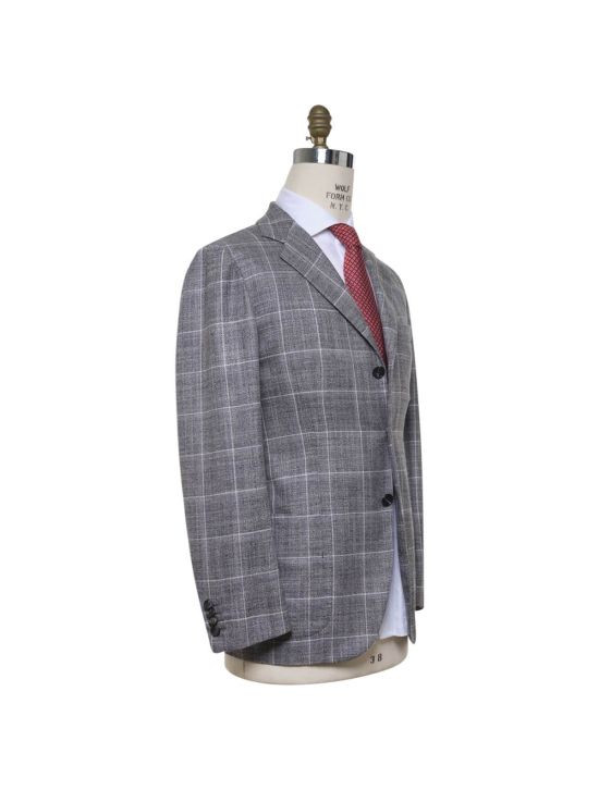 Kiton KITON Gray White Cashmere Virgin Wool Silk Linen Blazer Gray/White 001