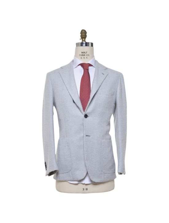 Kiton KITON White Light Blue Cashmere Silk Blazer White/Light Blue 000