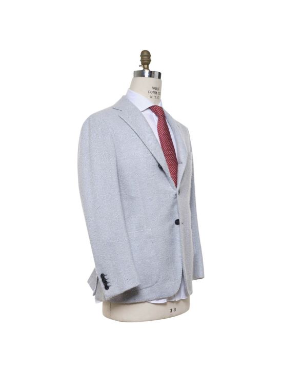 Kiton KITON White Light Blue Cashmere Silk Blazer White/Light Blue 001