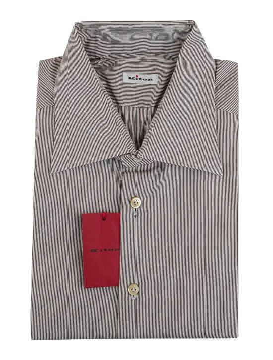 Kiton Kiton Beige White Cotton Shirt Beige / White 000