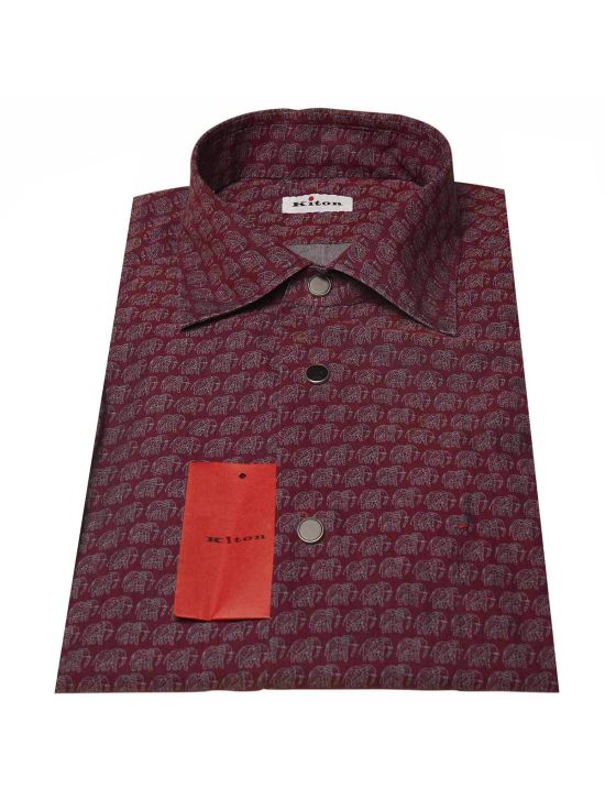 Kiton KITON Burgundy Light Blue Cotton Shirt Burgundy/Light Blue 000