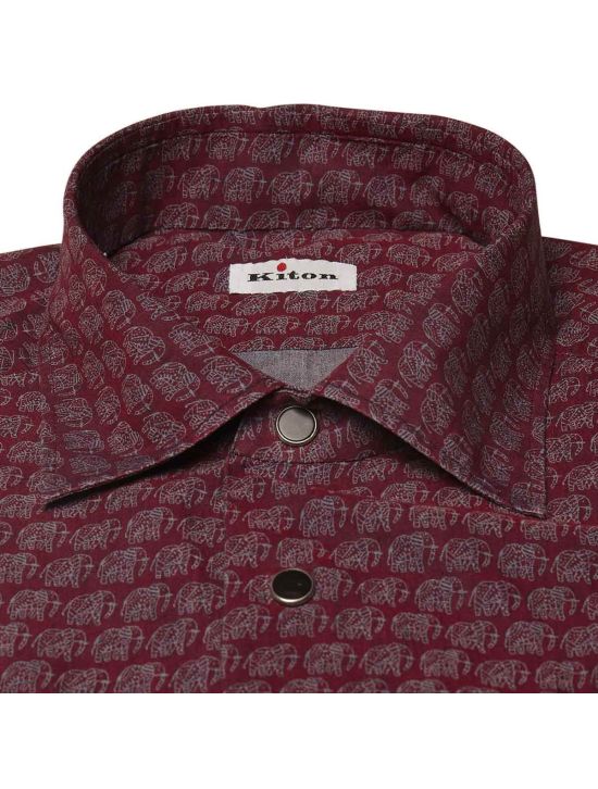 Kiton KITON Burgundy Light Blue Cotton Shirt Burgundy/Light Blue 001