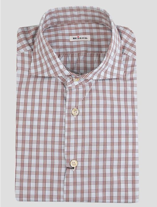 Kiton Kiton Light Blue Brown Cotton Shirt Light Blue / Brown 000