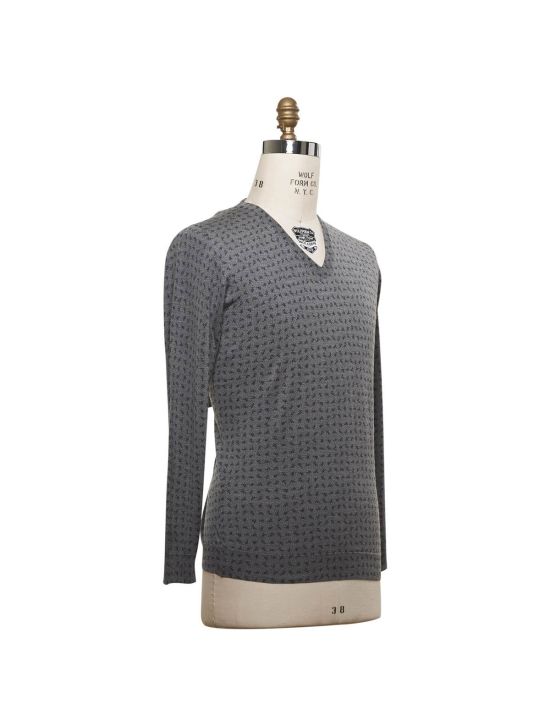 Kiton KITON Gray Blue Cashmere Silk Sweater V-neck Gray/Blue 001