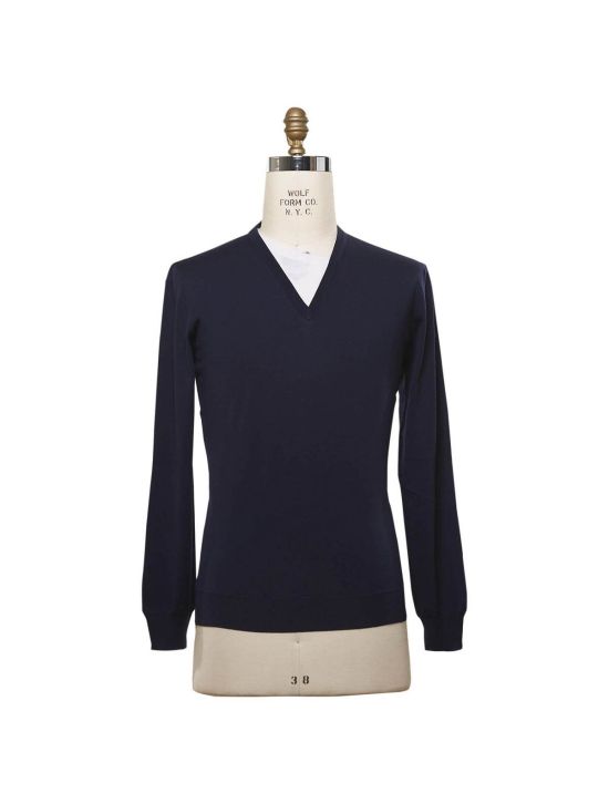 Kiton KITON Blue Wool Cotton Sweater V-Neck Blue 000