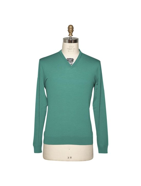 Kiton KITON Green Wool 14 Micron Sweater V-Neck Green 000