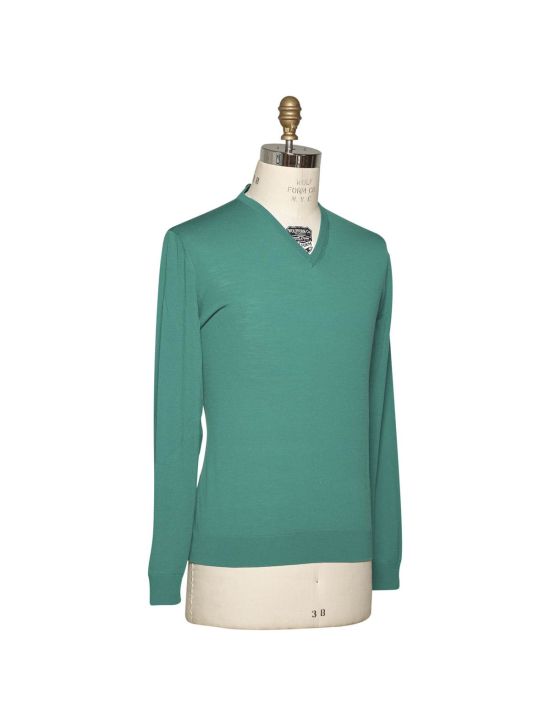 Kiton KITON Green Wool 14 Micron Sweater V-Neck Green 001