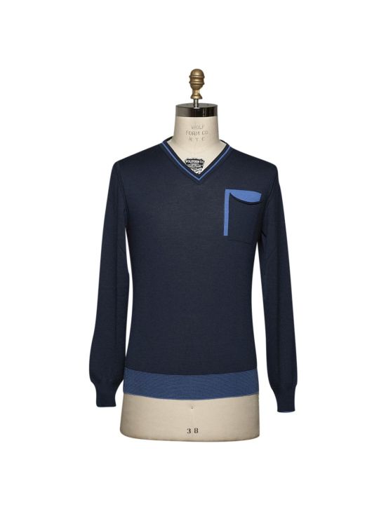 Kiton KITON Blue Cashmere Silk Sweater V-Neck Blue 000