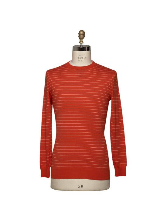 Kiton KITON Orange White Cotton Sweater Crewneck Orange/White 000