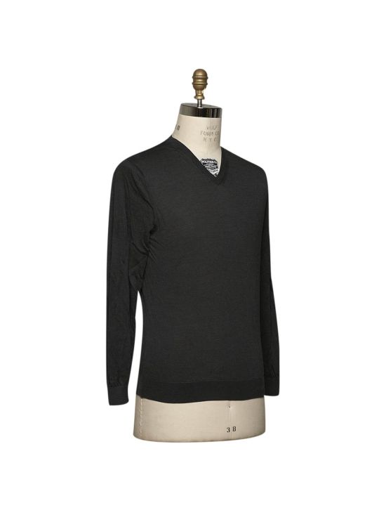 Kiton KITON Dark Gray Silk Sweater V-Neck Dark Gray 001