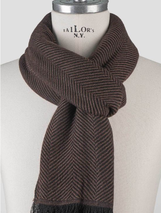 Isaia Isaia Brown Black Cashmere Silk Scarf Brown / Black 001