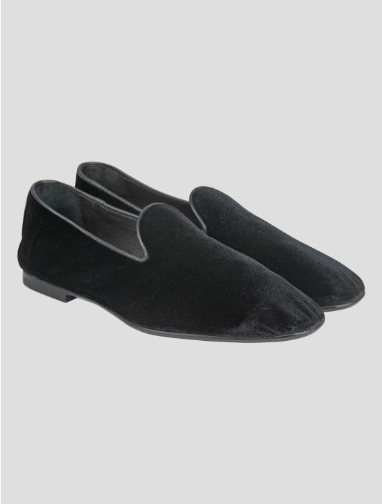 Isaia Isaia Black Leather Suede Loafers Shoes Black 000