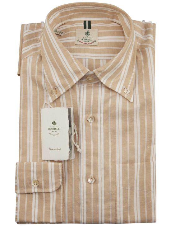 Luigi Borrelli Luigi Borrelli Brown White Cotton Linen Shirt Beige / White 000