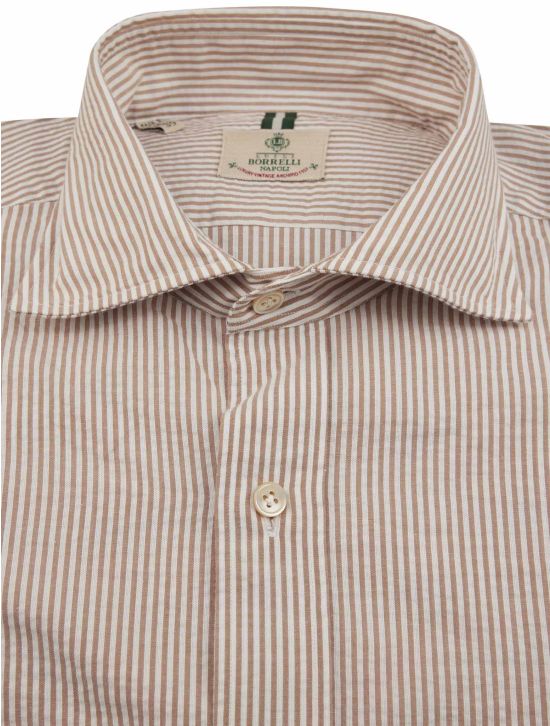 Luigi Borrelli Luigi Borrelli Brown White Cotton Shirt Brown / White 001