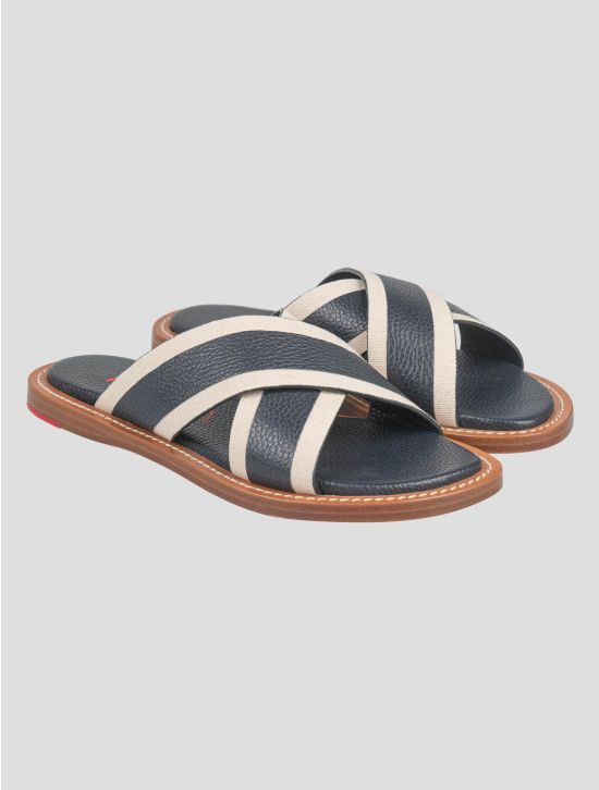 Isaia Isaia Blue White Leather Sandals Blue / White 000