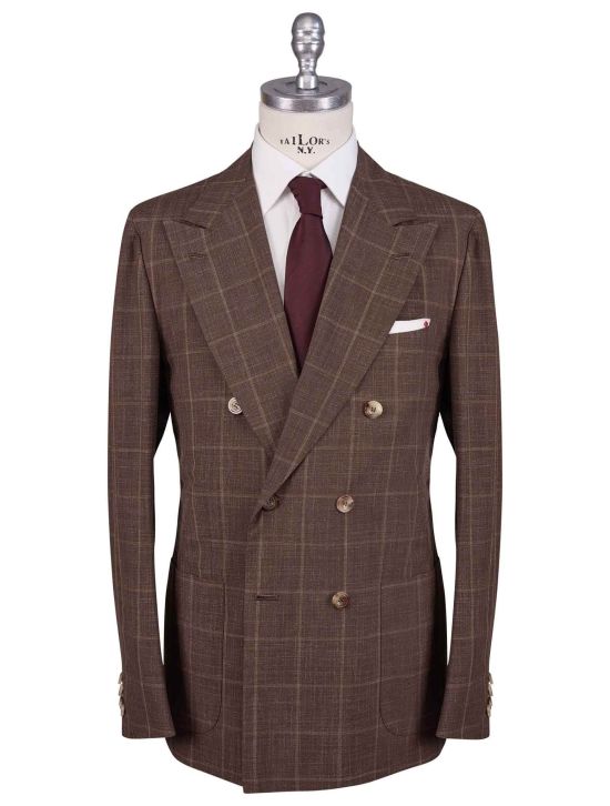 Kiton Kiton Brown Virgin Wool Silk Linen Double Breasted Suit Brown 000