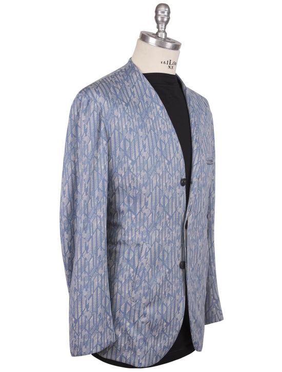 KNT Kiton Knt Light Blue White Wool Suit Light Blue / White 001