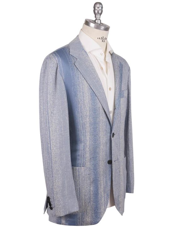 KNT Kiton Knt Light Blue White Wool Suit Light Blue / White 001