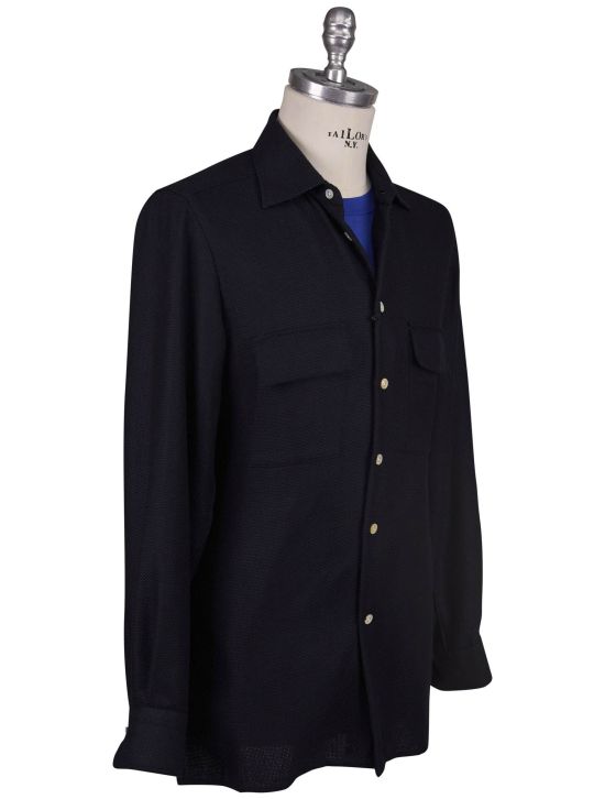 Kiton Kiton Blue Virgin Wool Viscose Shirt Blue 001